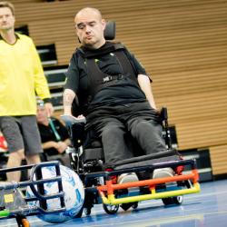 This is a photo of Torsten playing Powerchair Football