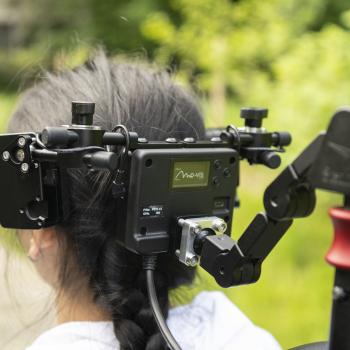 Backside view of girl in wheelchair with Head Control