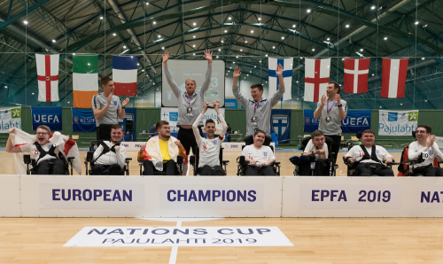Picture of English team winning European championships of power soccer in 2019